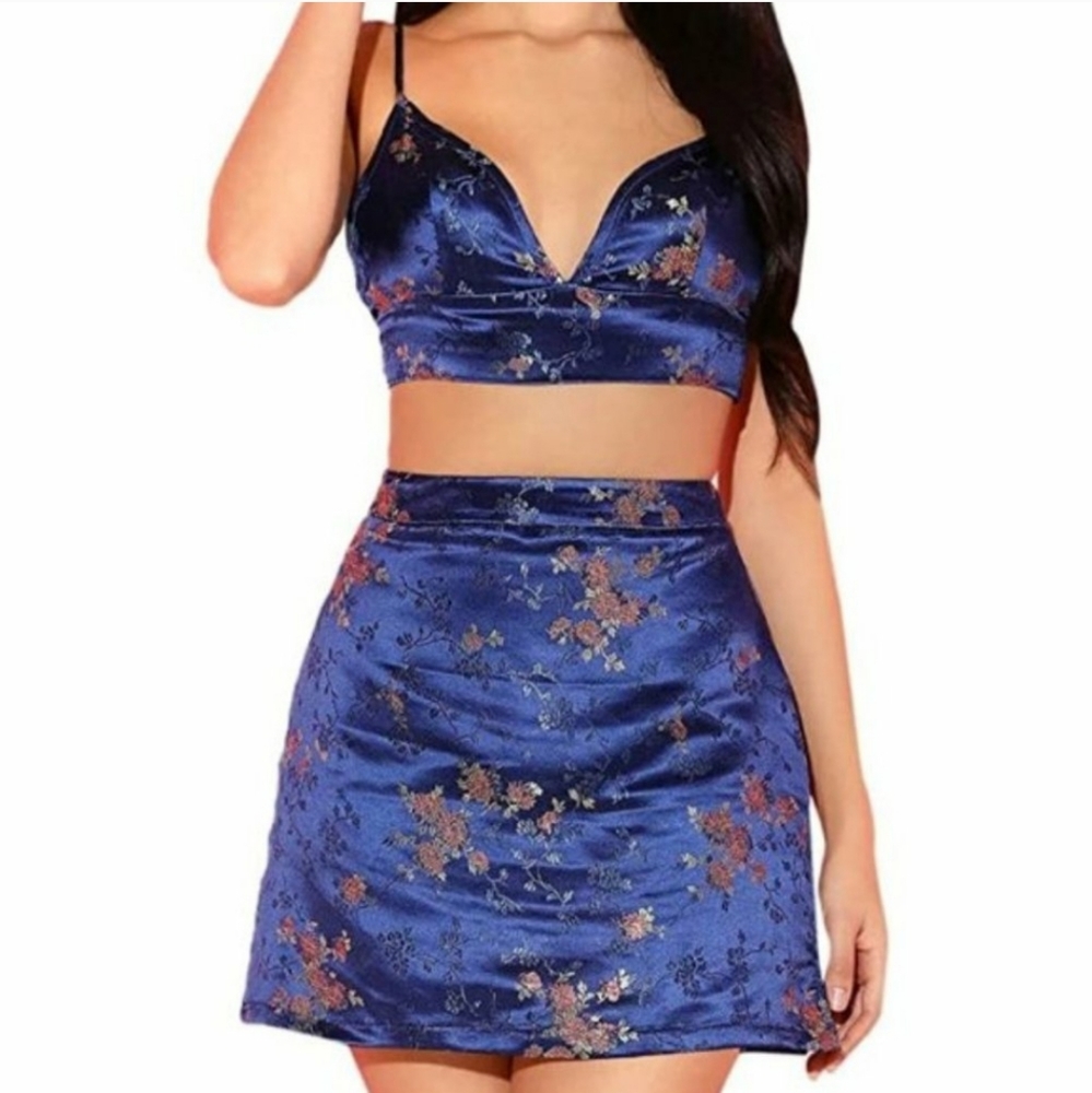 Silk Kimono 2-Piece Skirt & Crop Set.
